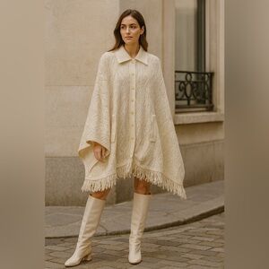 Rare Cream Knit Cape | French Editorial Fringe Poncho